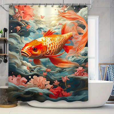 Colorful Goldfish Shower Curtainwaterproof Fabric Decor With Pink Flowers For Bathrooms Modern Home Decoration Accessories