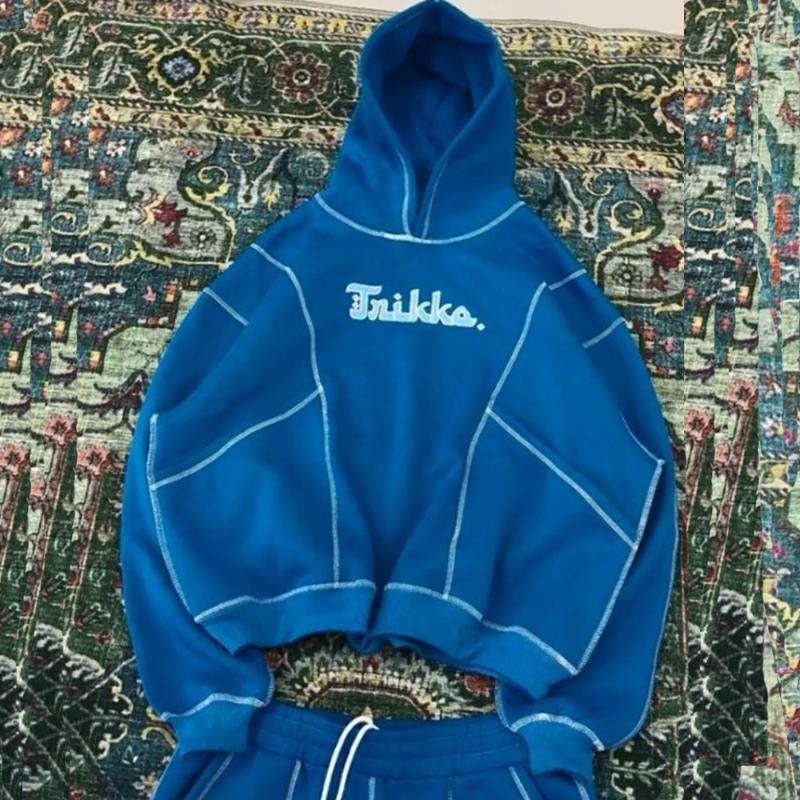 Европейская и американская вышивка букв осень-зима внешний шов уличный хип-хоп худи мужские и женские пуловеры S синий 2360₽