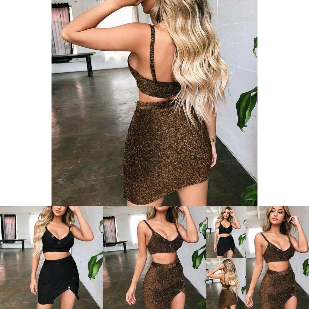 Premium Quality 2 Piece Women Bodycon Two Piece Crop Top And Skirt Set For Stylish Parties