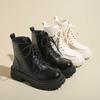 Thick soled short boots for women 2025 autumn and winter new black versatile lace up side zipper with plush British style boots