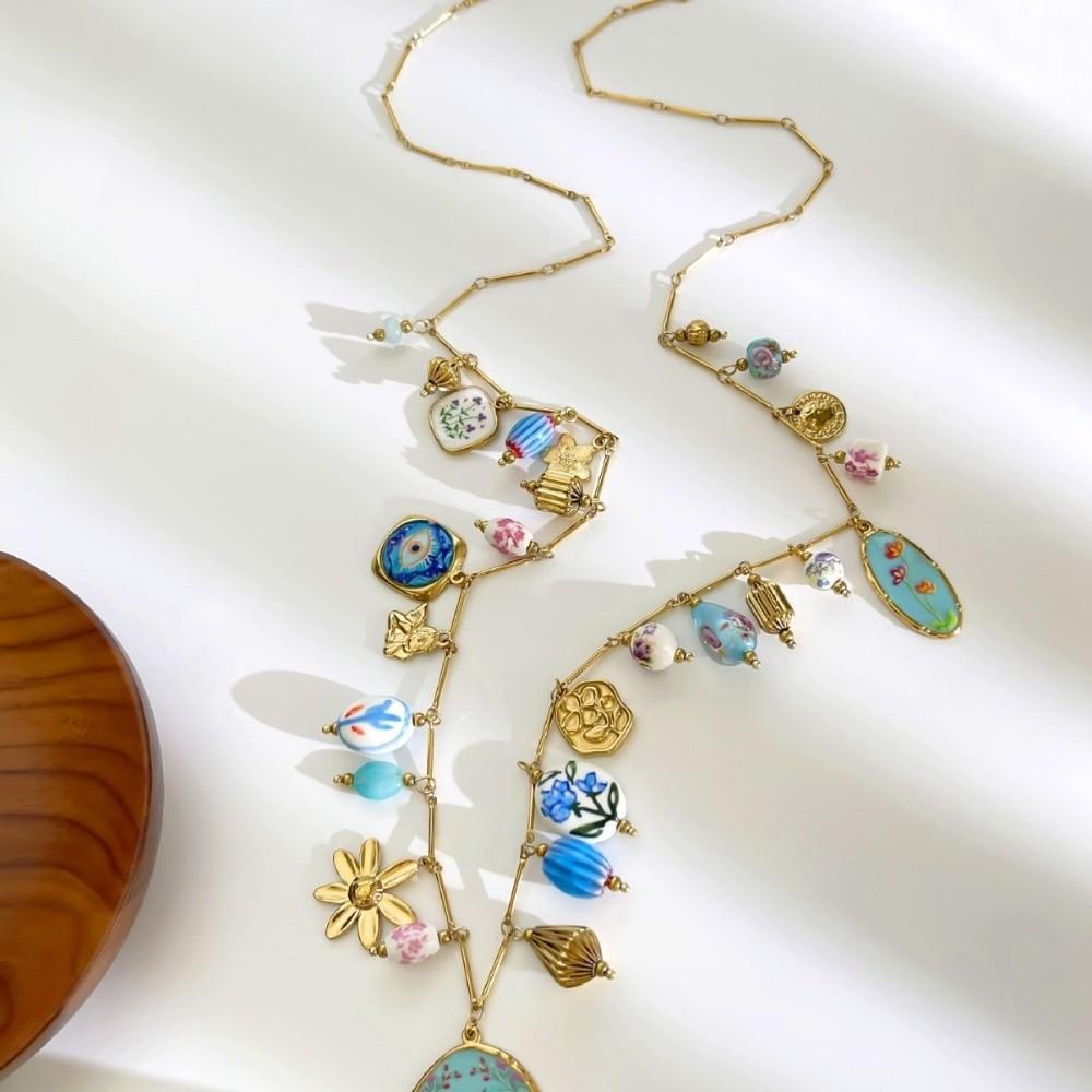 Bohemia Enamel Ceramic Necklace Long Style Women's Necklace Jewelry for Women  Jewelry Accessories