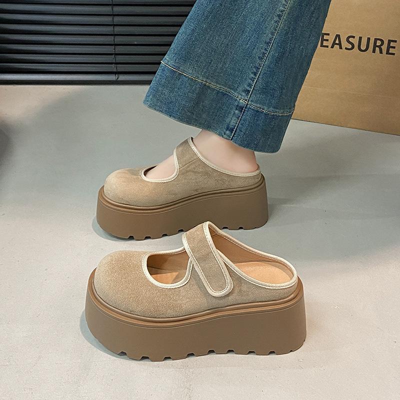 Campus style bag head drag women's outer wear 2025 spring new retro versatile small man height increase thick bottom half slippers