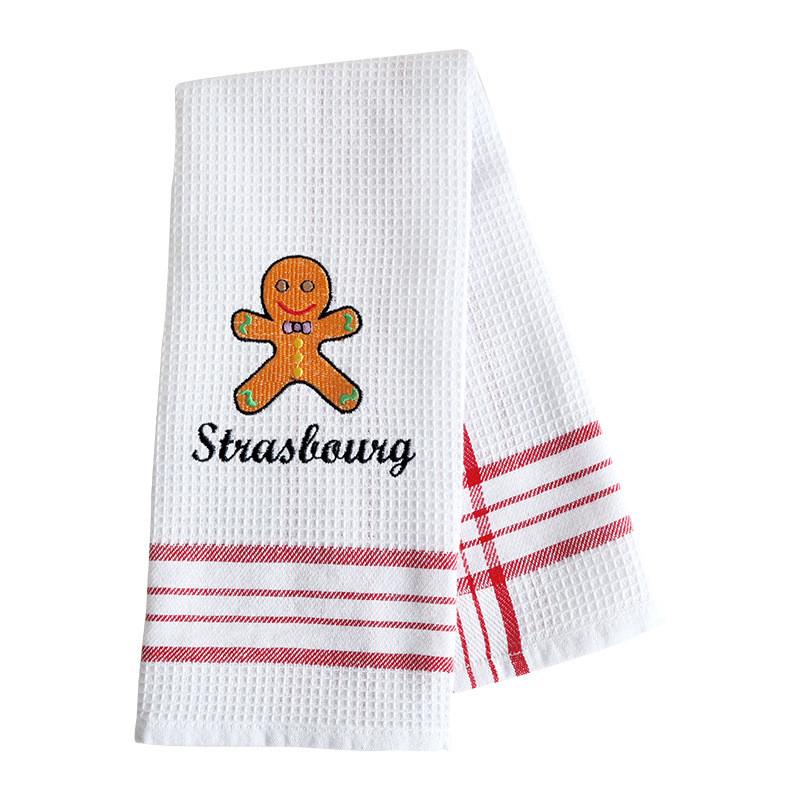 1Pc 40x60cm Cotton White Home Waffle Embroidered Tea Towel Table Napkin Place Mat Kitchen Dishcloth Xmas Gift