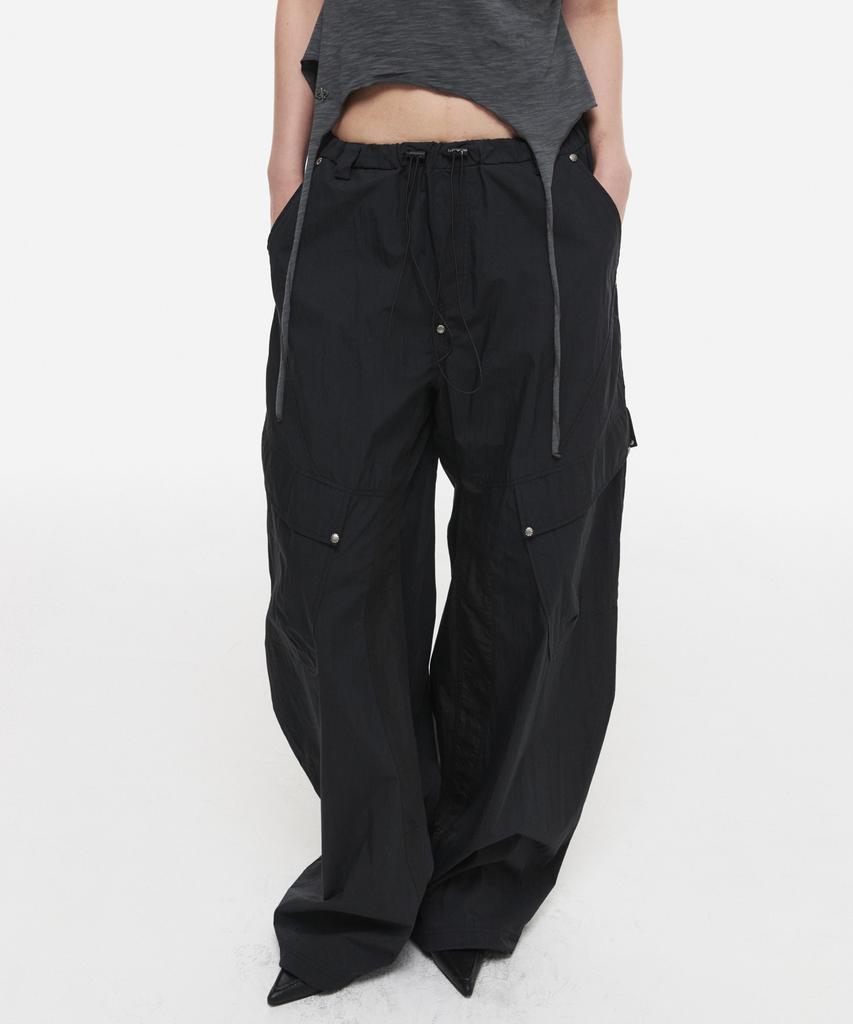 DNSR (W) Studded Nylon Curved Cargo Pants Black