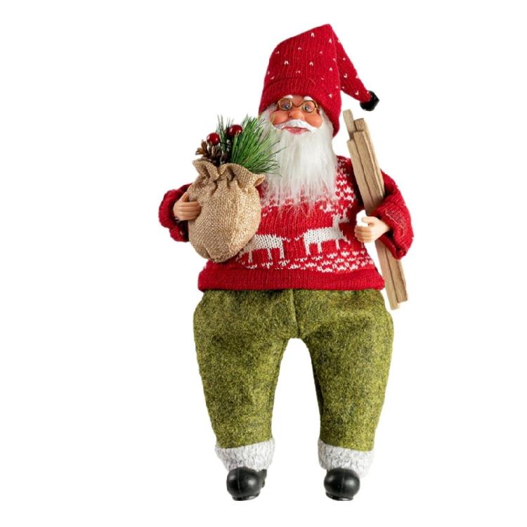 

12inch Sitting Position Santa Ornament For Christmas Homes Decors Child Safe Plastic Fabric Blend