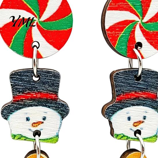 Lightweight Christmas Ornaments 1 Pair Wooden Dangle Drop Earrings for Women, Cute Santa Festive Party Jewelry Gingerbread Candy Cane Earrings,