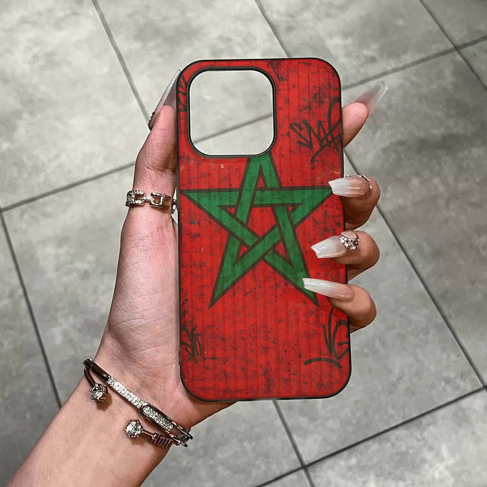 M-Morocco Flag Phone Case For IPhone 17 16 15 11 12 13 14 Pro Max Soft Corrugated Silicone Cover Case iPhone 16 pro