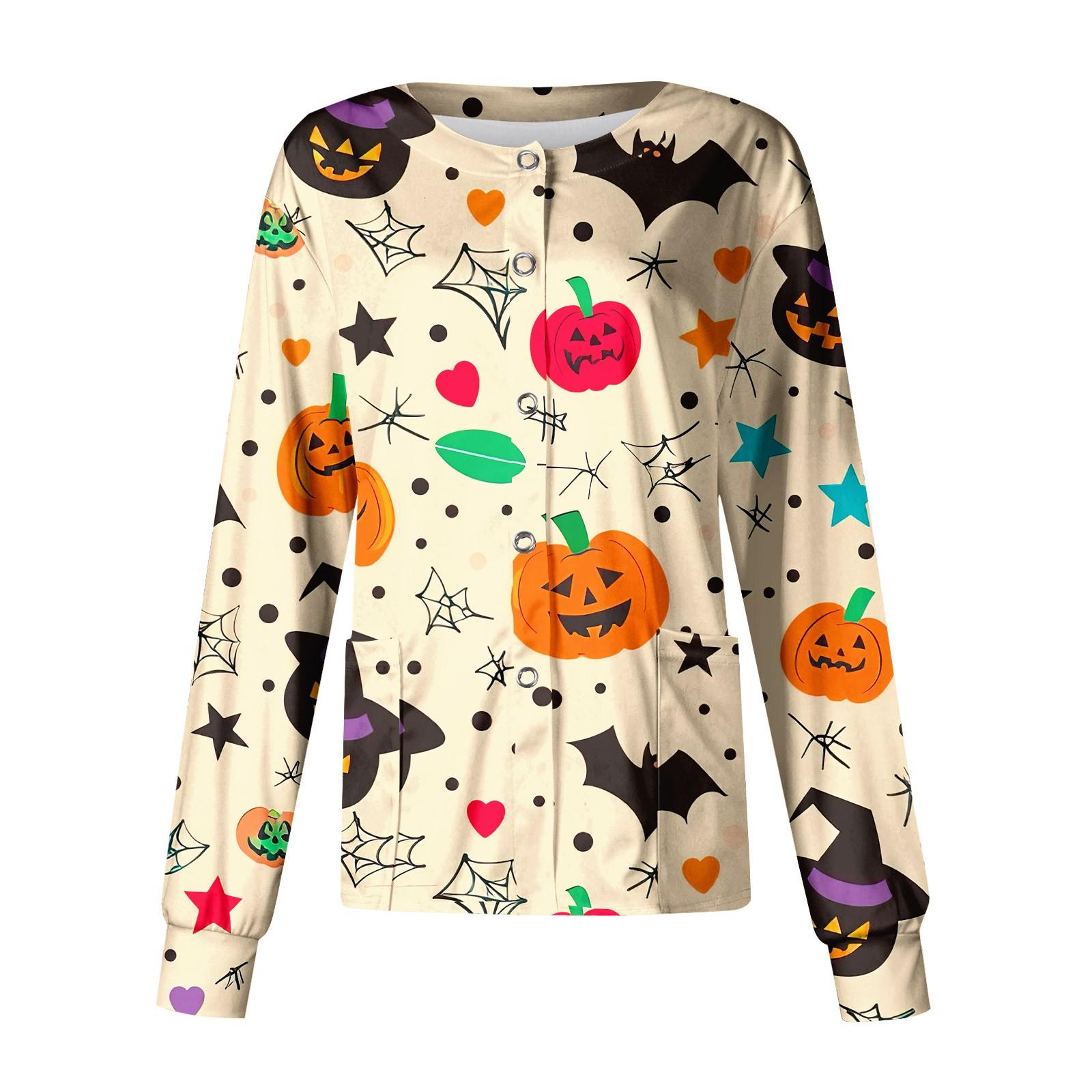 

Женский повседневный однобортный топ с длинными рукавами и принтом для няни на Хэллоуин XXXL бежевый