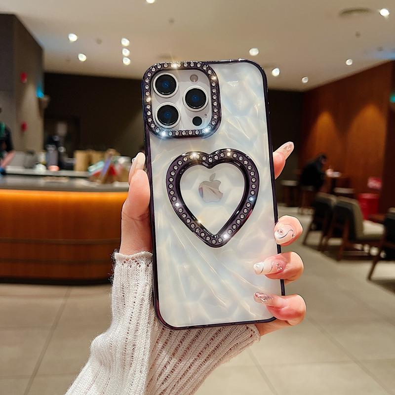 Luxus Glitzer Strass Transparent 3D Herz Handyhülle Für iPhone 16 15 14 13 11 12 16 Pro Max Stoßfest Verchromte Rückseite