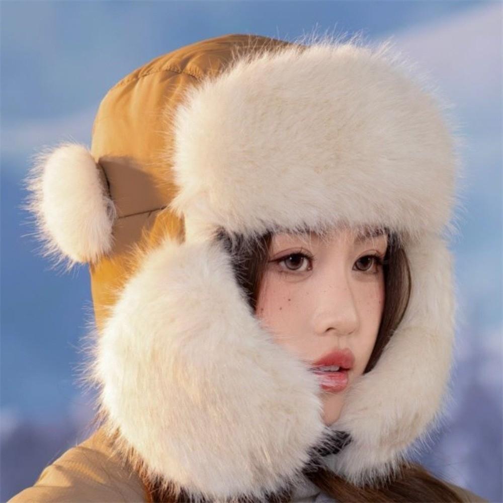 Keep Warm Winter Bomber Hat Fluffy Earflap Bonnet Trendy Lei Feng Cap  for Women
