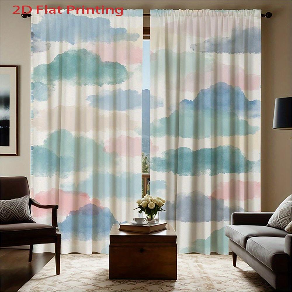 2D Flat   2pcs   2D Flat Printing Curtains   Watercolor Clouds Pattern for Bedroom Light Blue Pink Grey   Rod Pocket Velvet Fabric W