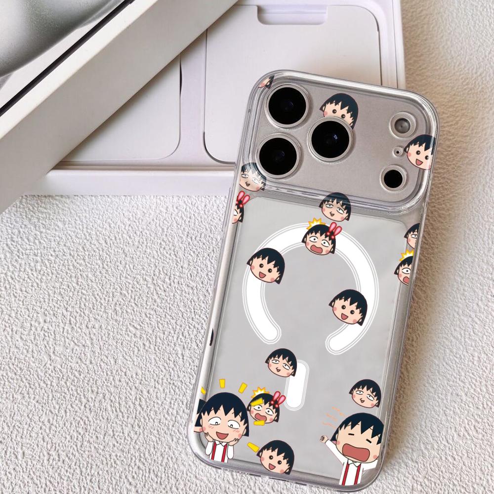 Chibi Maruko-chan Phone Case For iPhone 17 16 15 14 13 12 Pro Max Plus With Magnetic Crystal Clear Case Wireless Charge