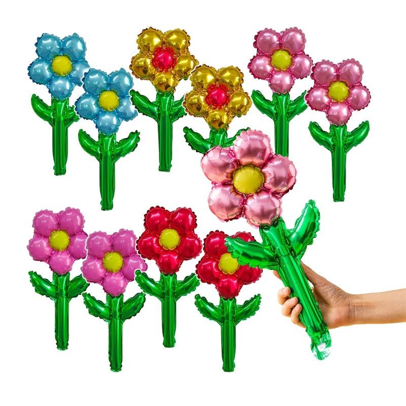 Colorful Flower Foil Balloons - Metallic Party Decor for Birthdays & Weddings,Handheld Photo Props&Atmosphere Creators
