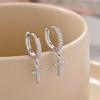 Crystal Zircon Cross Hoop Earrings, Hip Hop Punk Metal Inlay Earrings Cool Fashion Jewelry Gift for Men Women
