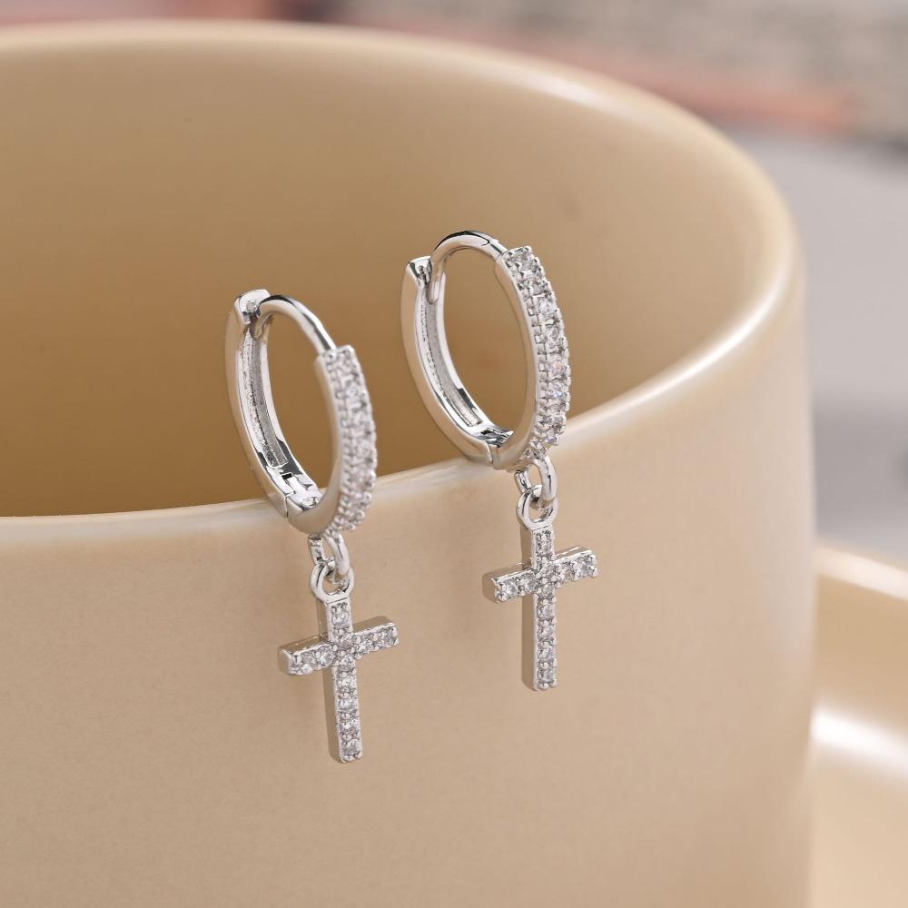 Pendientes de Aro Cruzados Hiphop para Hombres Mujeres, Pendientes de Metal con Incrustaciones de Circonita de Cristal, Joyería Pop Punk Genial Regalo