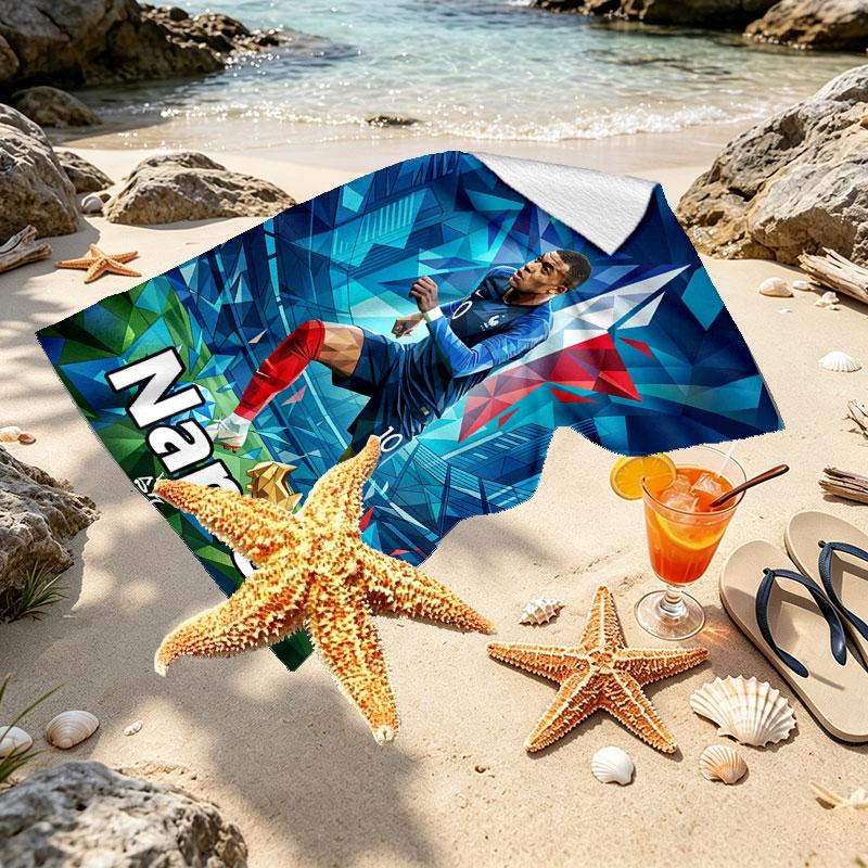 Personalisierbares Strandtuch mit Kylian Mbappe Aufdruck und individuellem Namen, für Reise Camping Strandparty Heimdekoration, Geburtstagsgeschenk für Familie & Freunde