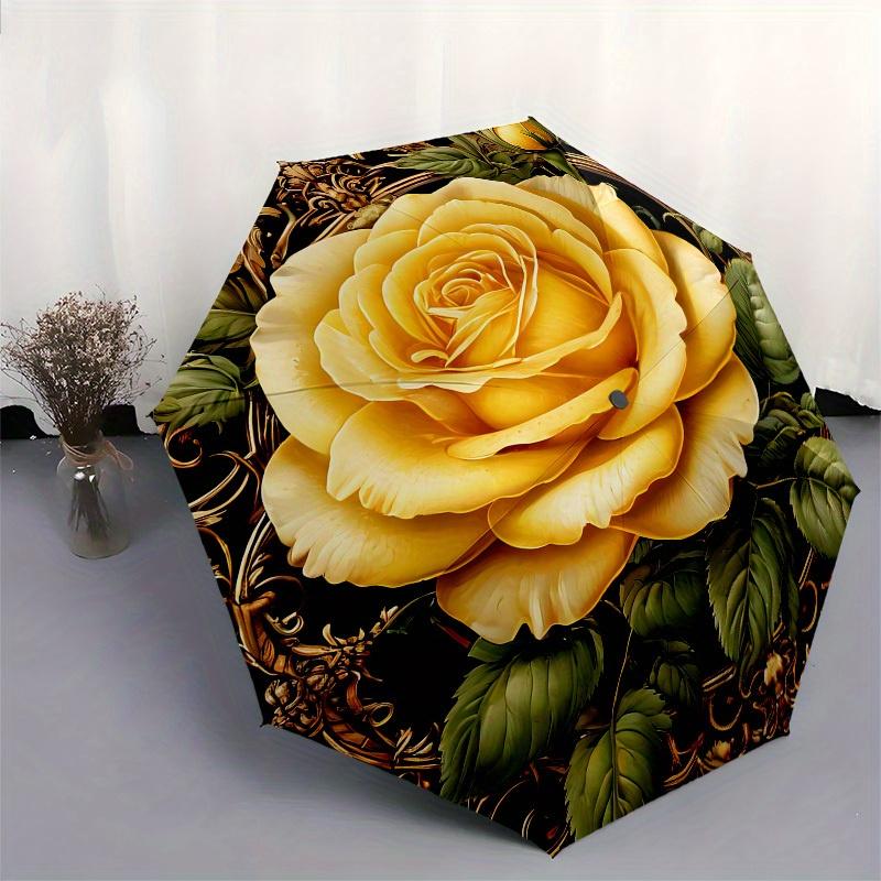 1pc Golden Rose Ornament Umbrella with Plastic Handle,Suitable for All Seasons Home Travel Outdoor UmbrellaB1657