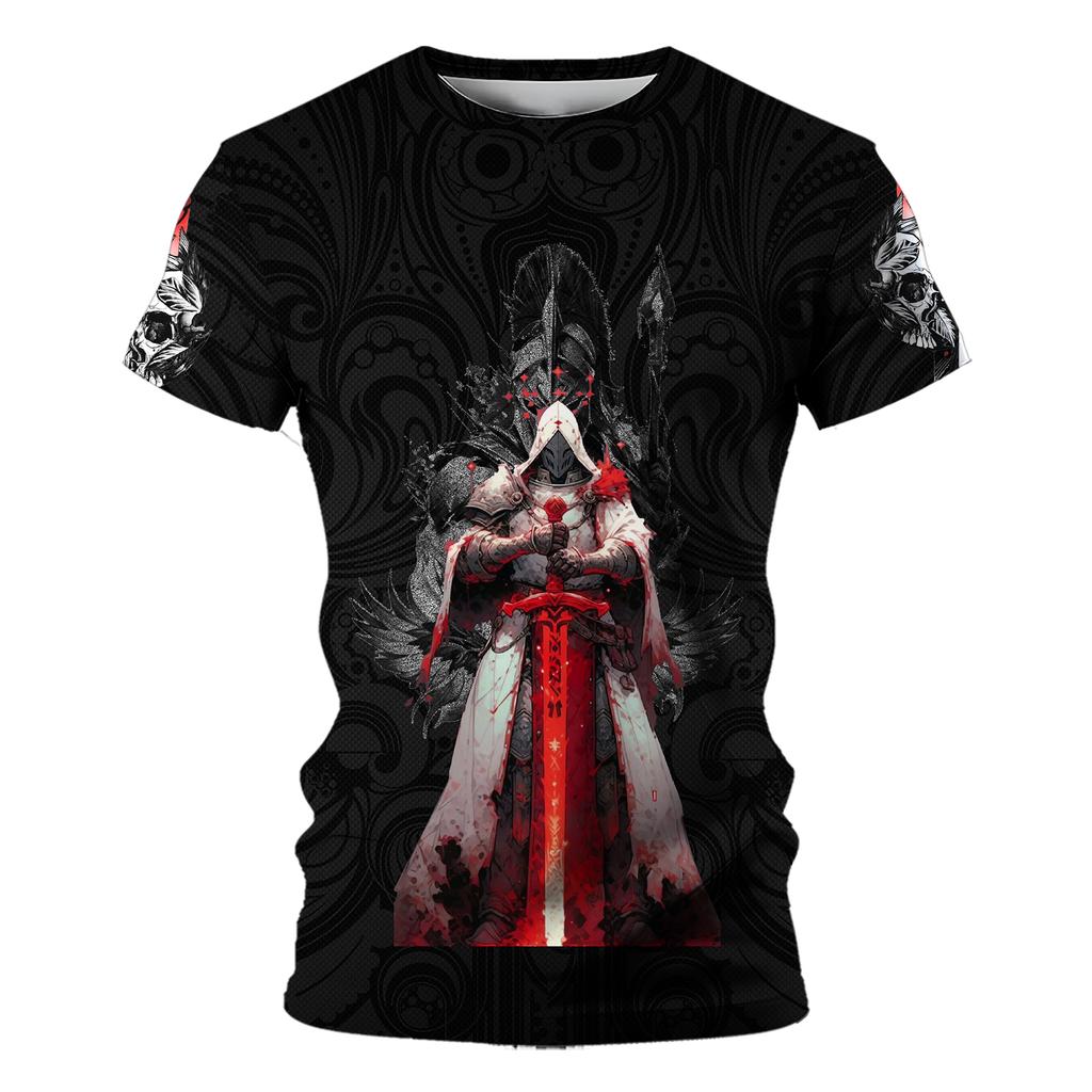 Tričko s krátkým rukávem pro muže Tričko Pánské Letní Pánská trička Muž Léto 2024 Tmavý rytíř Cross Sleeve Tričko Oversized Graphic