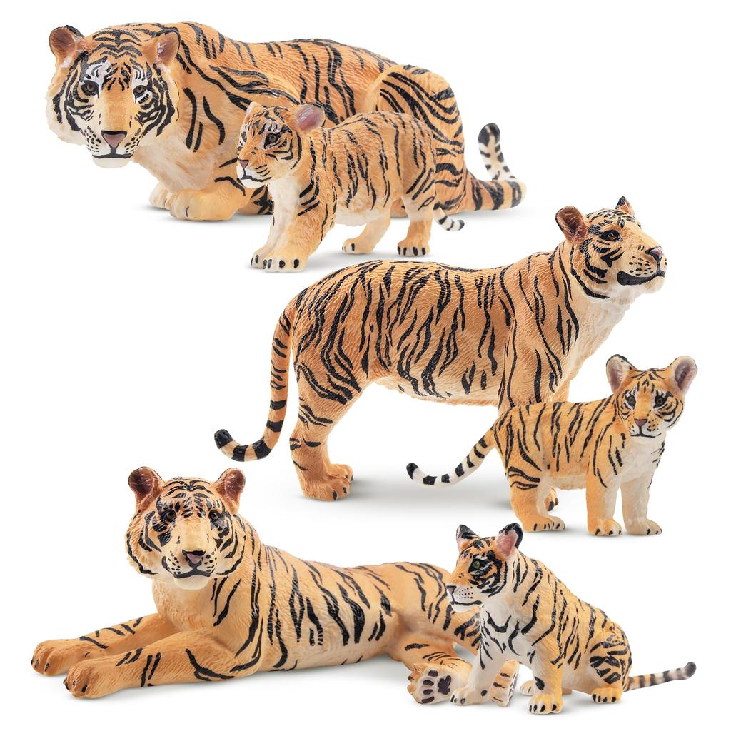 TOYMANY 6-Piece Tiger Figure Set, Animal Figures, Tiger Toys, Wild Animal Models, Parent-Child Friendly, Home Decor, Realistic Models, Popular Toys,