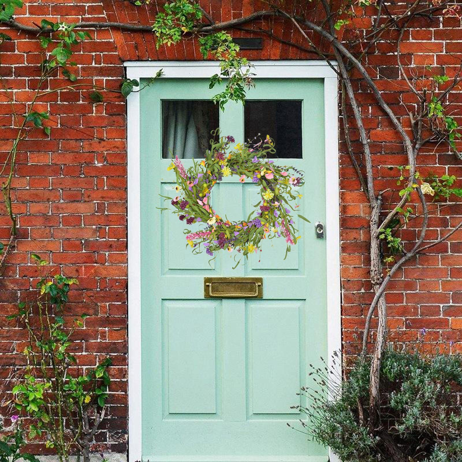 

50cm Door Wreath, Artificial Flowers Lavender Garland Decor, Leaves, for Front Door, Wall,