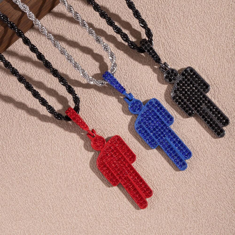 Módní Luxusní Kreslený Mimo Střed Kamínkový Přívěsek Náhrdelník Trendy Hip Hop Unisex Přívěsky Velkoobchod Drahokamový Zámek Řetěz