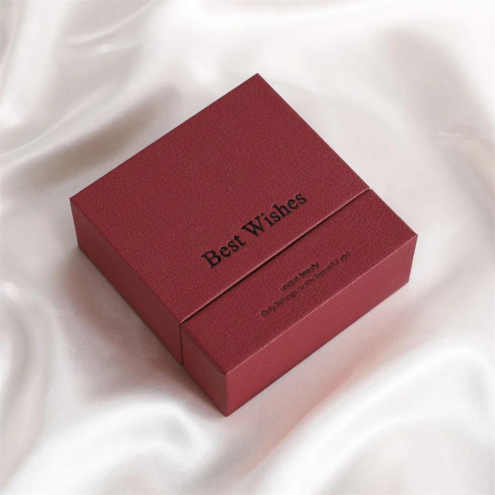Thick Paper Drawer Jewelry Packaging Box With Sponge Inside Ring Necklace Bracelets Earring Storage Letter Pattern Gift Case
