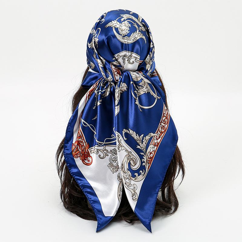 90cm Solid Colors Neckerchief Hijab Scarf For Women Silk Satin Headband Hair Scarves Female Square Shawls Ladies Head Bandana