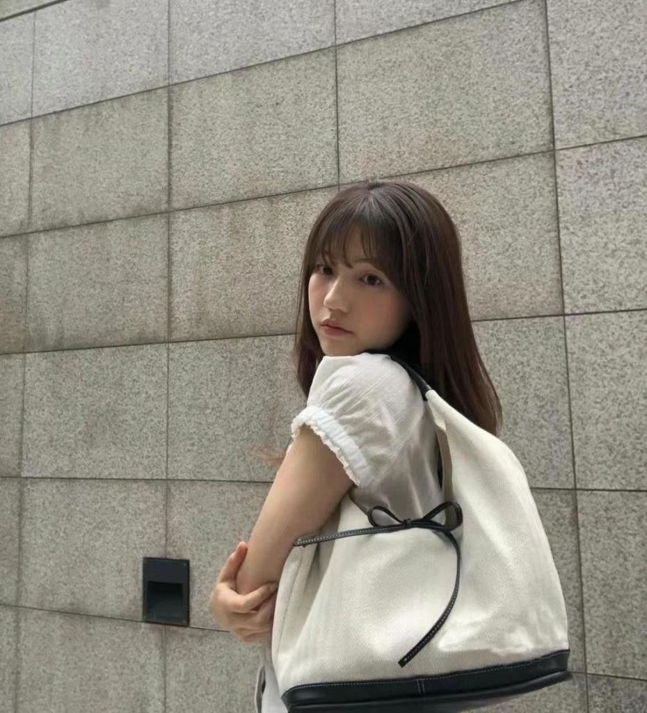 Korean Bow Denim Canvas Patchwork Shoulder Tote Bag - Casual, Large Capacity, Lazy Style for Women