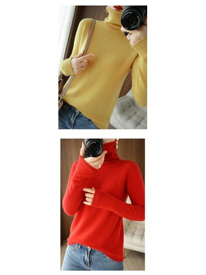 Women's High Neck Knit Sweater: Long Sleeve, Solid Color, Loose Fit, Stylish Autumn/Winter Base Layer