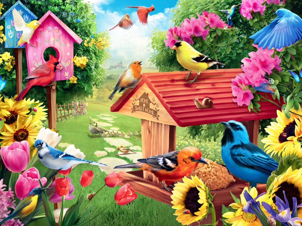 Landscape Diamond Painting Bird House Embroidery Flower Picture Rhinestones Full Square Round Mosaic Decor For Home
