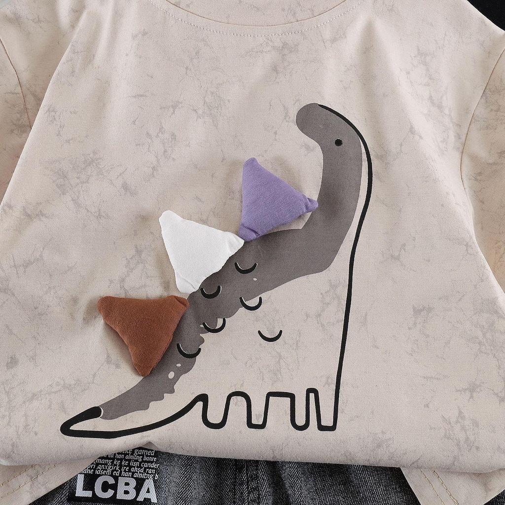 Boys' Stylish Dinosaur Summer Outfit: Short Sleeve Cartoon Two-Piece Set for 2026