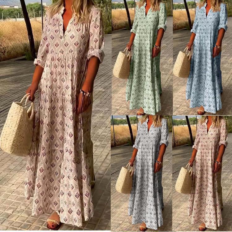 

Retro Stand-Up Collar Plus Size Loose Long Dress M светло-зеленый