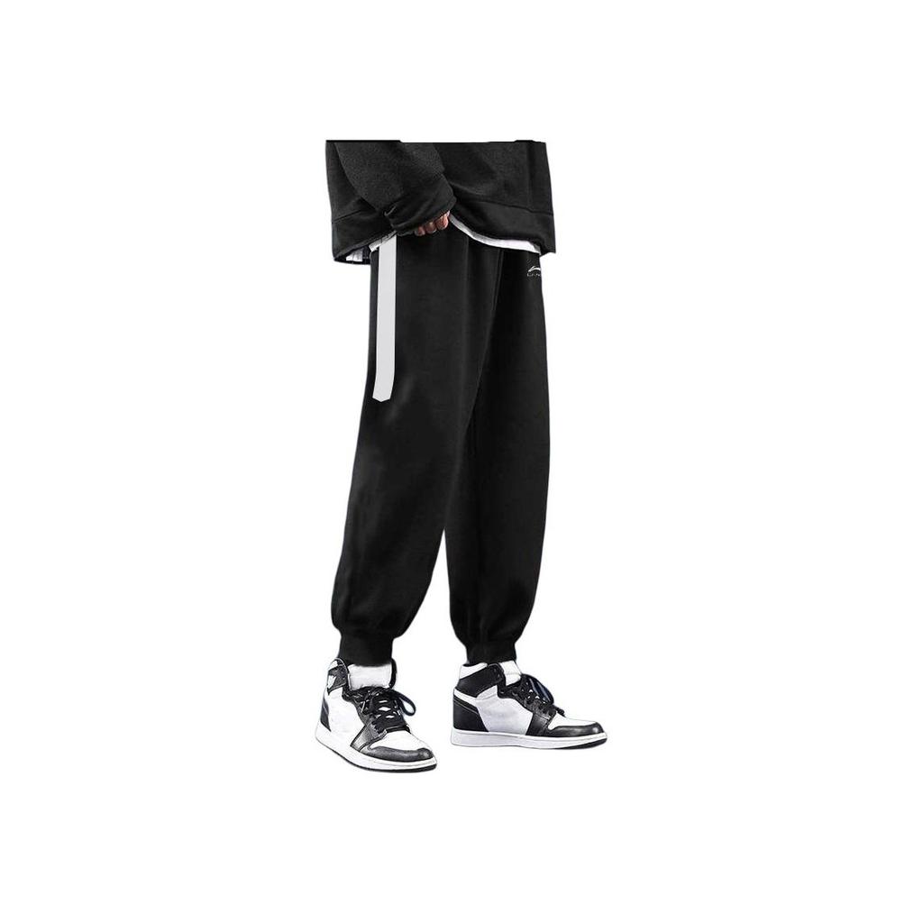 Li Ning Color Block Mid Rise Comfortable Breathable Versatile Jogger Knit Sports Pants Men Bottoms Black YKLT115-1