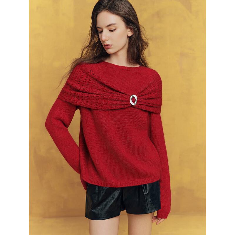 ELLE Women's Wool Blend Hollow Knit Shawl Sweater