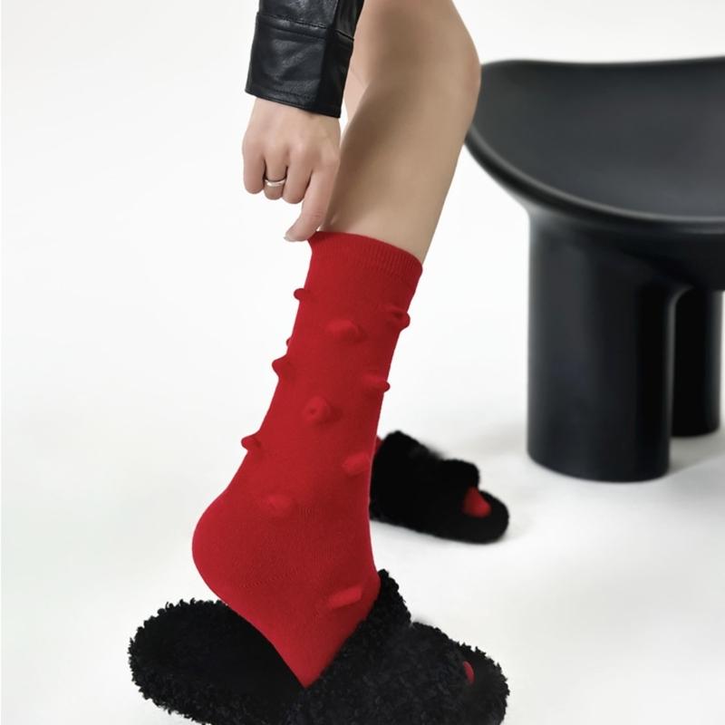 Womens Harajuku Cotton Crew Socks 3D Raised Point Cute Hedgehog Thorns Solid Color Skateboard Middle Tube Calf Socks