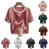 Tricou de damă la modă din satin cu perle, gât rotund, mânecă scurtă, top casual