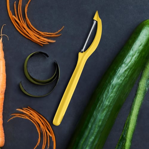 VICTORINOX Peeler, Dishwasher Safe, Sharp Vertical Peeler with Serrated Blade, Yellow, Ergonomic Handle for Easy Grip, Universal Peeler 7.6075.8