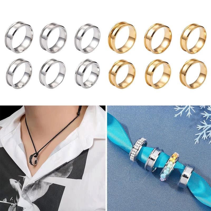6 Stück 8mm Edelstahl Rilliger Fingerring Kern Rohling für Einlege-Ring Schmuckherstellung Polierter Komfort Rilliger Ring