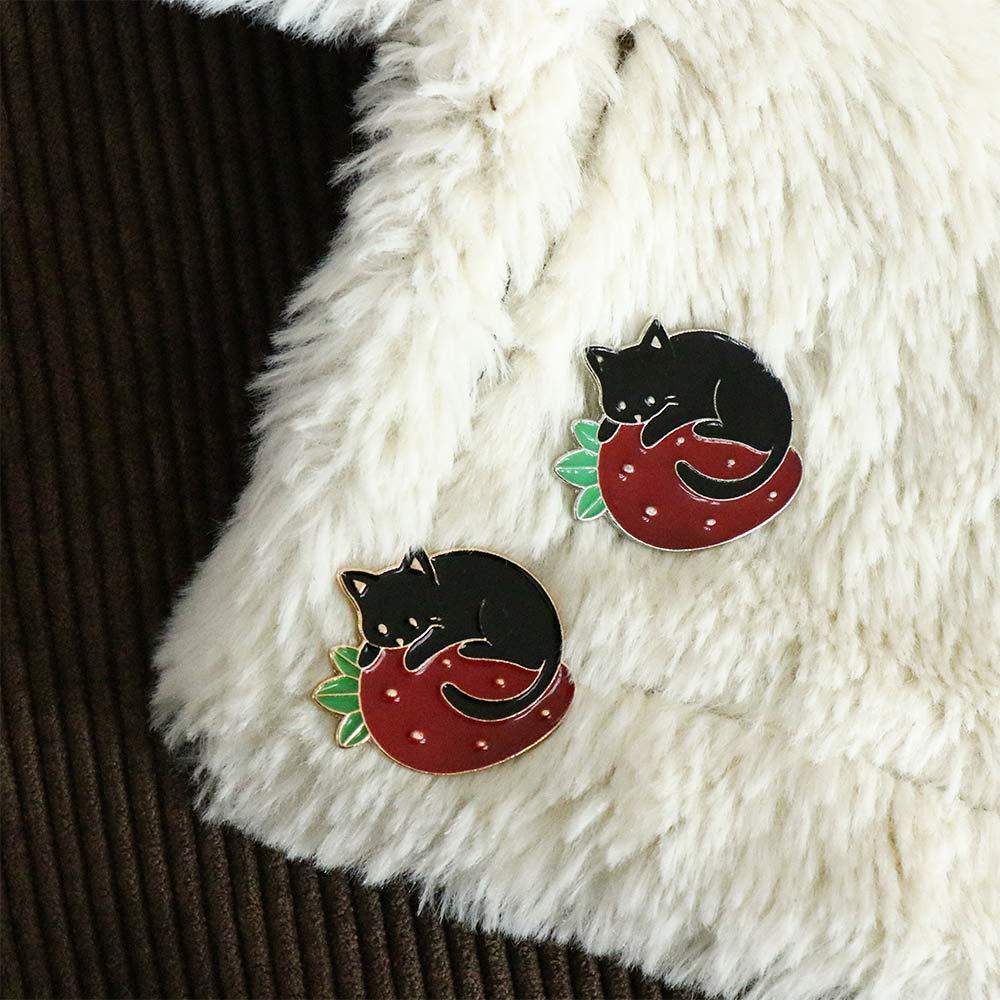 Strawberry Black Cat Jewelry Accessories Lapel Pin Enamel Pin Brooches Pin Cat Brooch Lapel Brooch