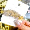 Korean Crystal Feather Hair Accessories Jewelry Gold Silver Color Metal Big Hair Clips for Women Wedding Headwear Girls Hairpins