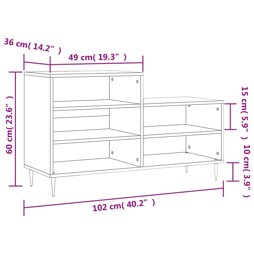 Shoe Rack High Gloss White 102 x 36 x 60 cm Engineered Wood