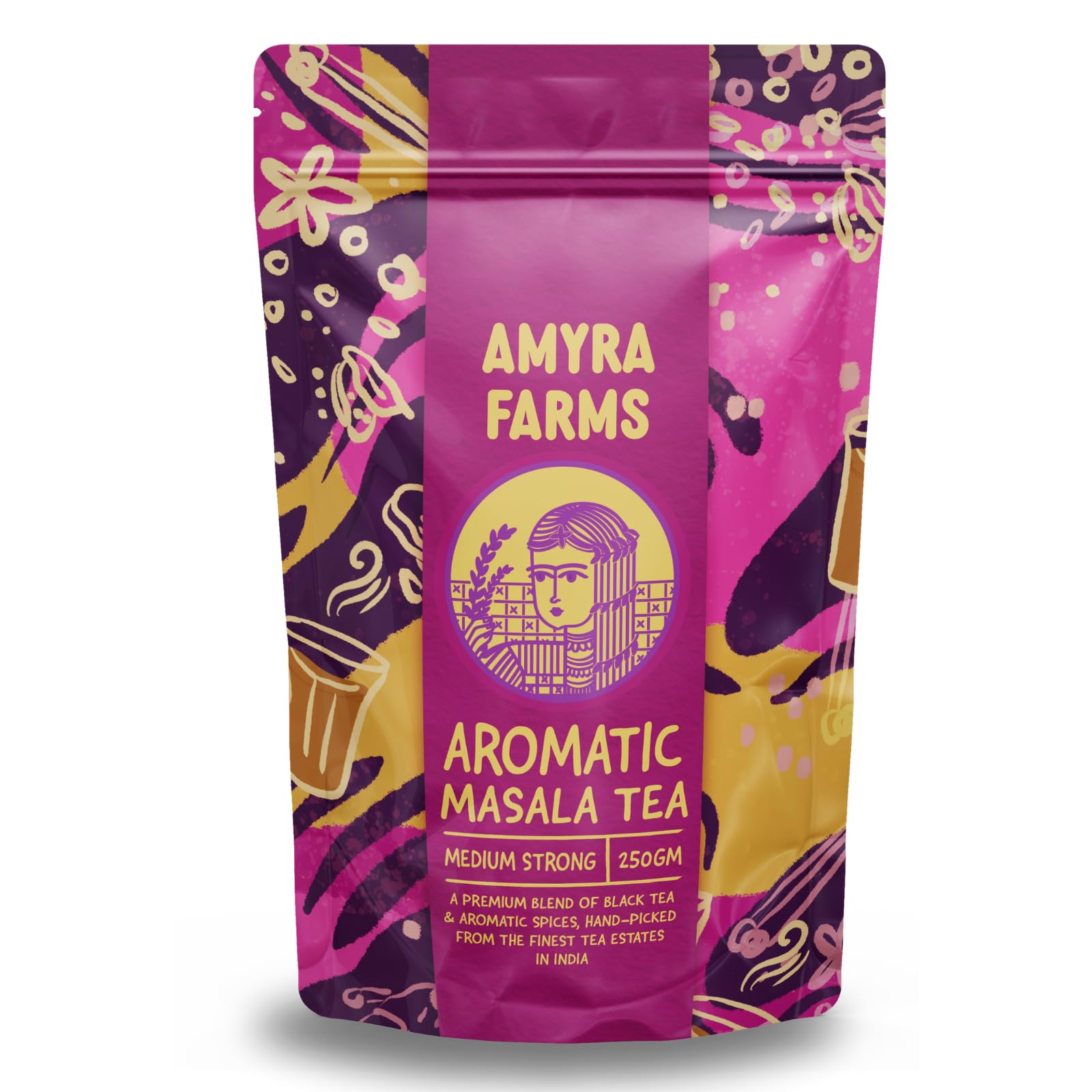 

Amyra Farms Chai Masala Tea | Aromatic Assam CTC Masala Tea Blend with Ginger, Cardamom, Cinnamon, Black Pepper, Lemongrass & Clove Spices | 250g
