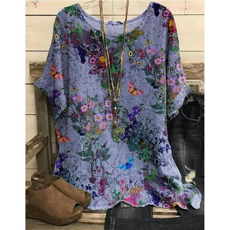 Dames Stor Størrelse Vår og Sommer Ny Digitaltrykk Damer Kortarmet T-skjorte