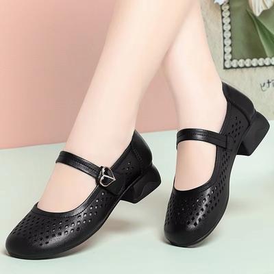Alles passt Bequeme Aussparung Echtes Leder Sandalen Lochschuhe Sommer 2025 Damen Ballerinas Flache Mary Janes Büro Mutter Strand