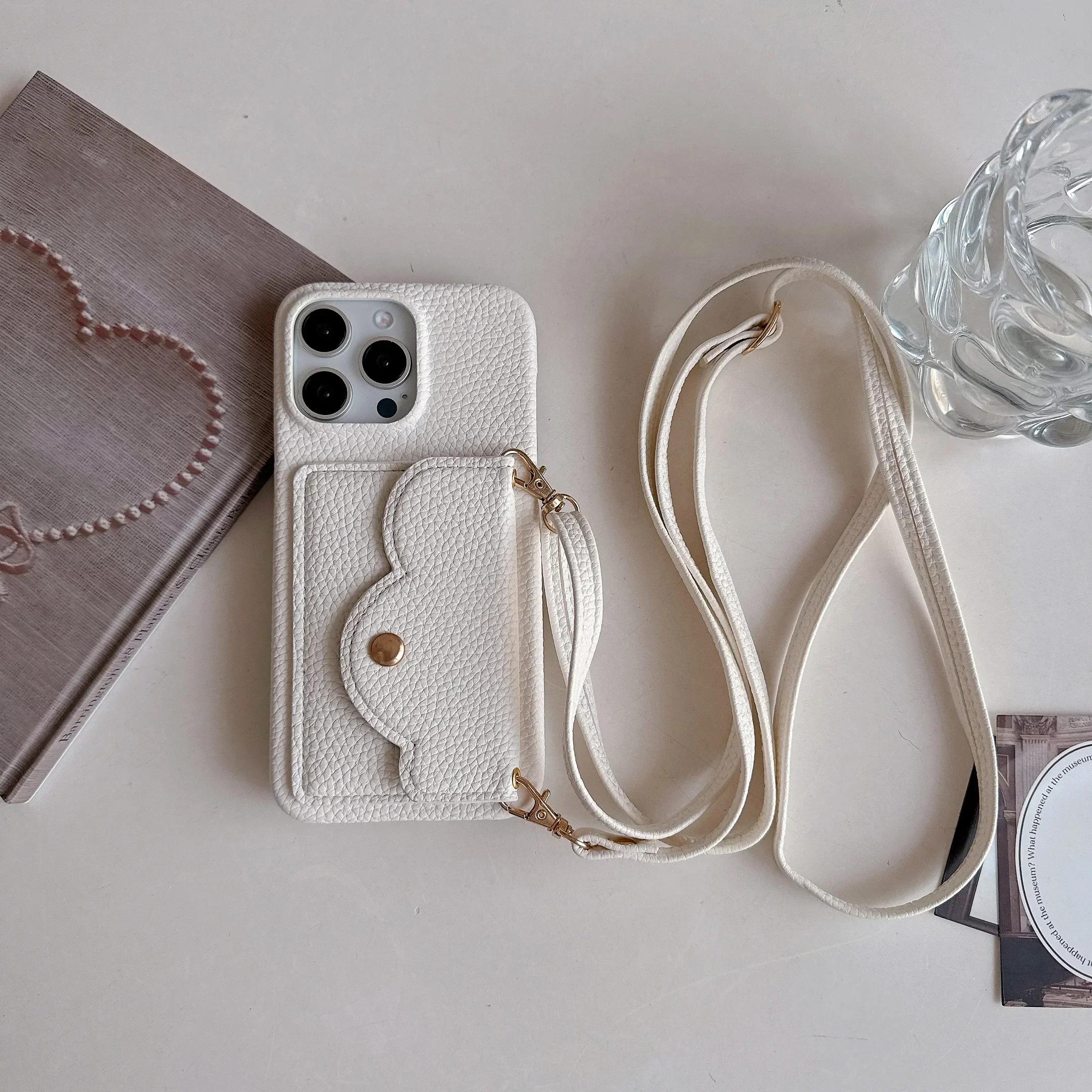 

Кожаный чехол-кроссбоди для iPhone 16 15 14 13 12 11 Pro Max Plus Чехол для телефона с держателем для карт, шнурком, шейным ремешком, кошельком For iPhone 15