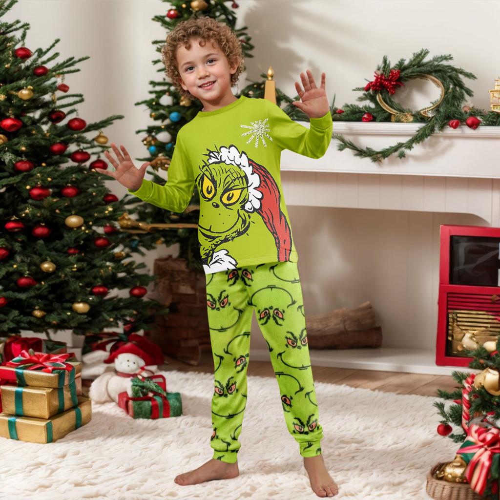 Christmas Print Cute Family Set Pajamas, Home Clothes, Family Set Long Sleeve Top Pants Set