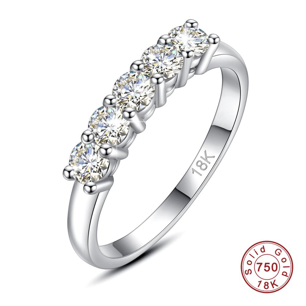 With Certficate Solid Gold Moissanite Ring For Women 5 Stone AU 750 Luxury Jewelry With Stamp Engagement Gift Trend