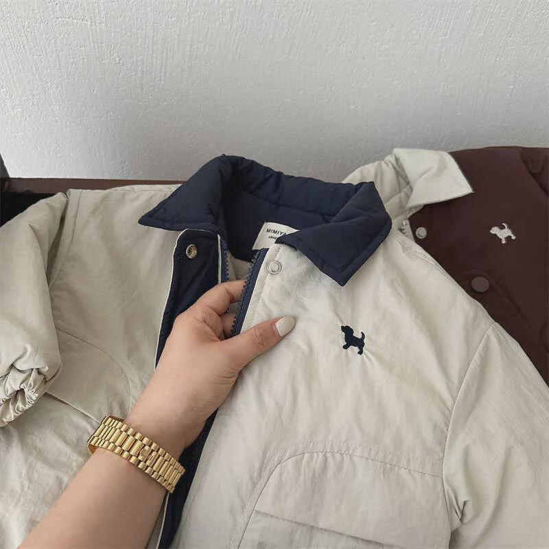 Dětská kreslená baseballová bunda s klopami se štěňátkem - Trendy bavlněné kabáty pro chlapce a dívky, kolekce Podzim/Zima 2025