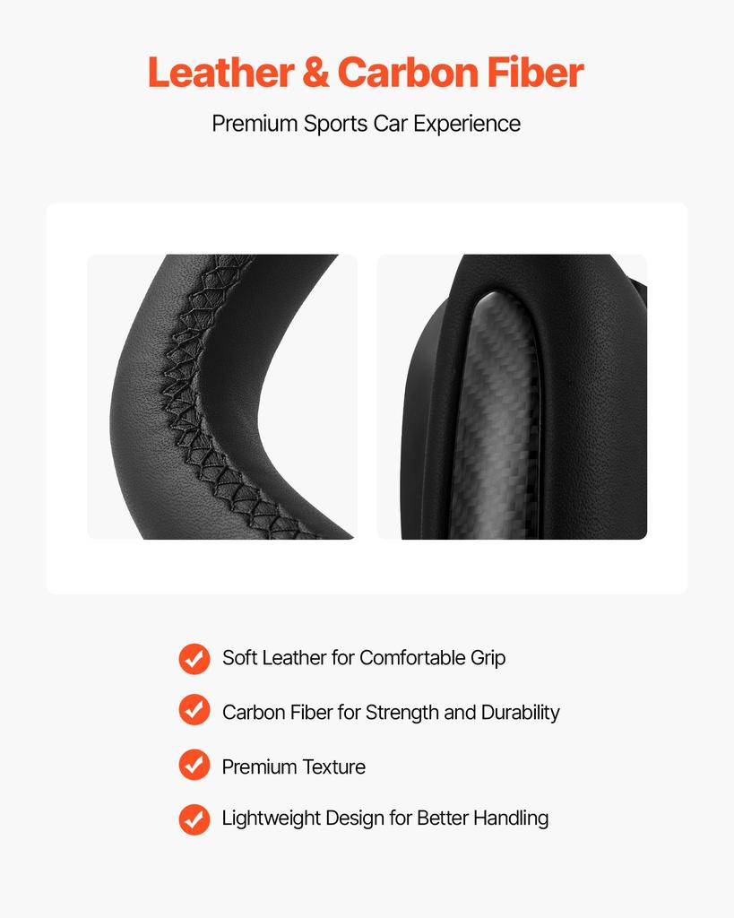 VEVOR Steering Wheel for 2016-2023 Tesla Model 3, Carbon Fiber Steering Wheel D-Shaped Flat-Bottom with Heating Function