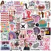 200 Pieces of Pink Sticker Decorative Phone Water Bottles for Female Feminist Groups with Waterproof Cartoon Designs